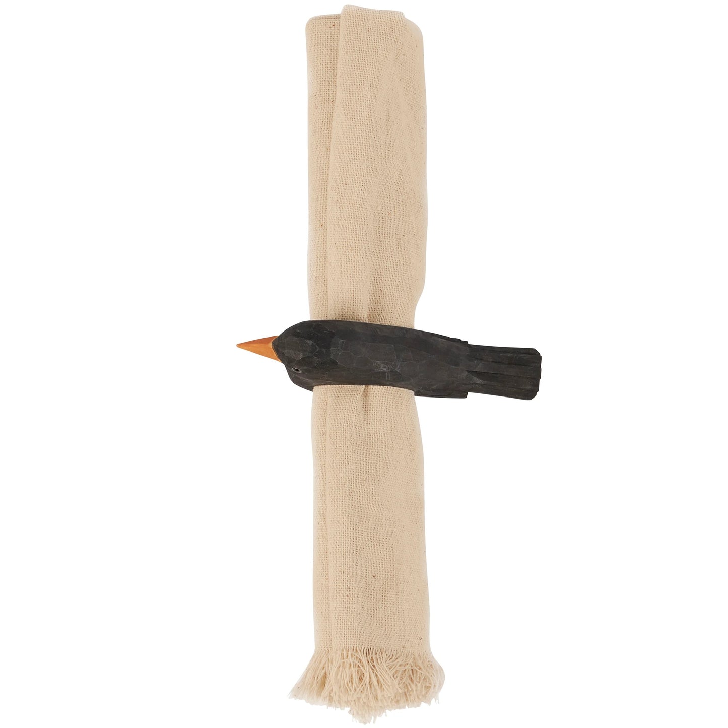 Crow Napkin Ring | Wooden Sculpted Black Bird Serviette Ring Table Napkin Holder | 4" x 2.75"