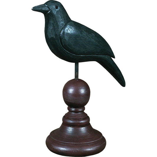 Crow On Spindle | Rustic Black Raven Wooden Decor | Free-stand alone Halloween Theme