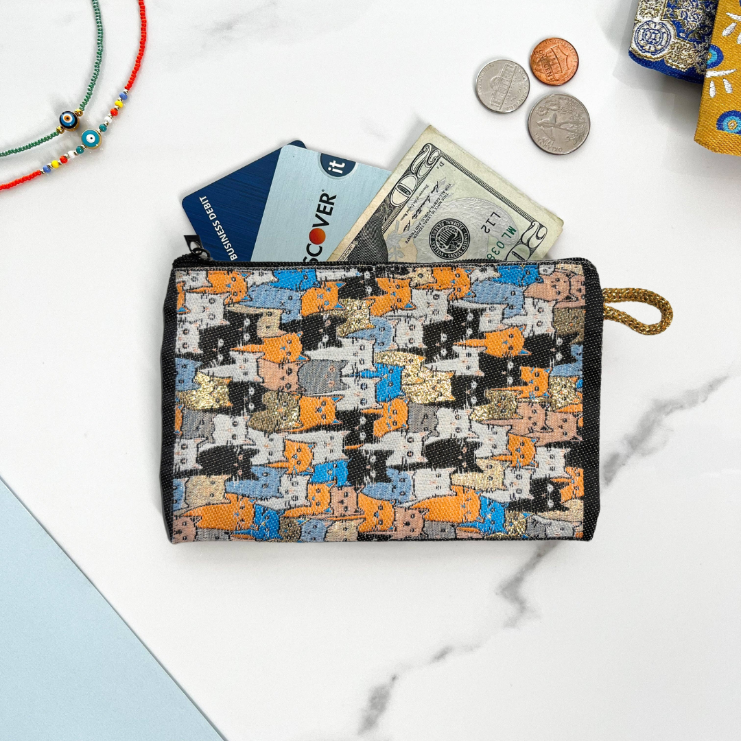 Crowd of Cats Coin Purse Zipper Credit Card Pouch | Handmade in Turkey | 4" x 5"