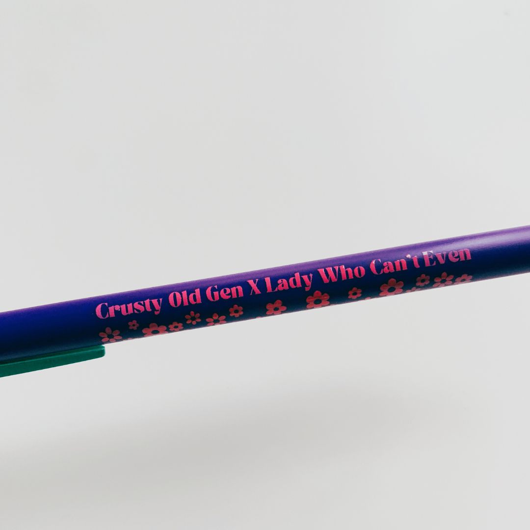 Crusty Old Gen X Lady Who Can't Even Ballpoint Pen in Violet | Gen Z Aesthetic Blue Ink