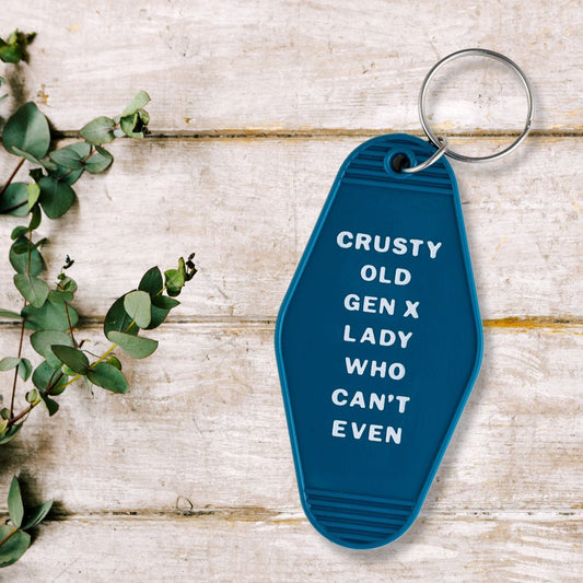 Crusty Old Gen X Lady Who Can't Even Motel Keychain in Blue