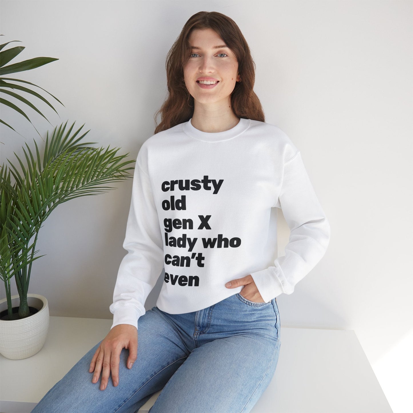 Crusty Old Gen X Lady Who Can't Even Unisex Heavy Blend™ Crewneck Sweatshirt Sizes SM-5XL | Plus Size Available