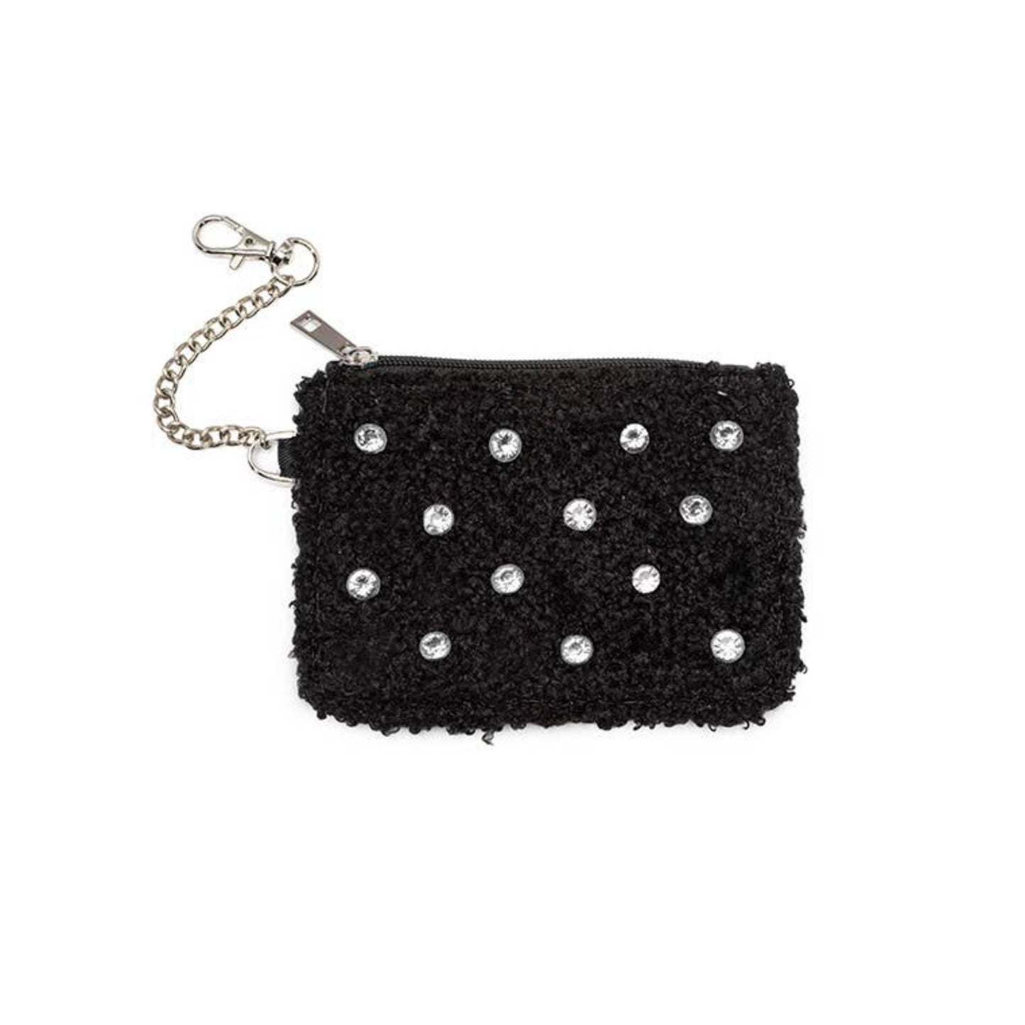 Crystal Embellishment Keychain Pouch in  Black | Compact Key Chain Mini Wallet Purse