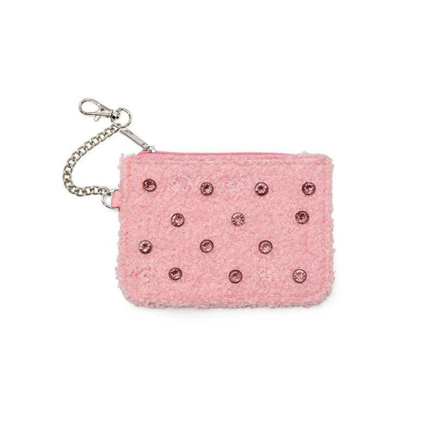 Crystal Embellishment Pink Keychain Pouch | Cards & Cash Key Chain Wallet Purse