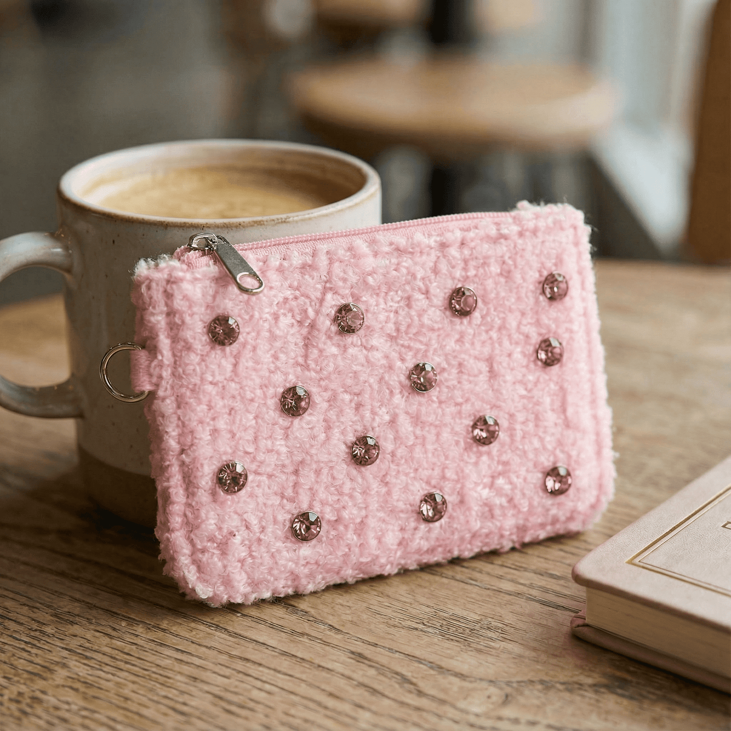 Crystal Embellishment Pink Keychain Pouch | Cards & Cash Key Chain Wallet Purse