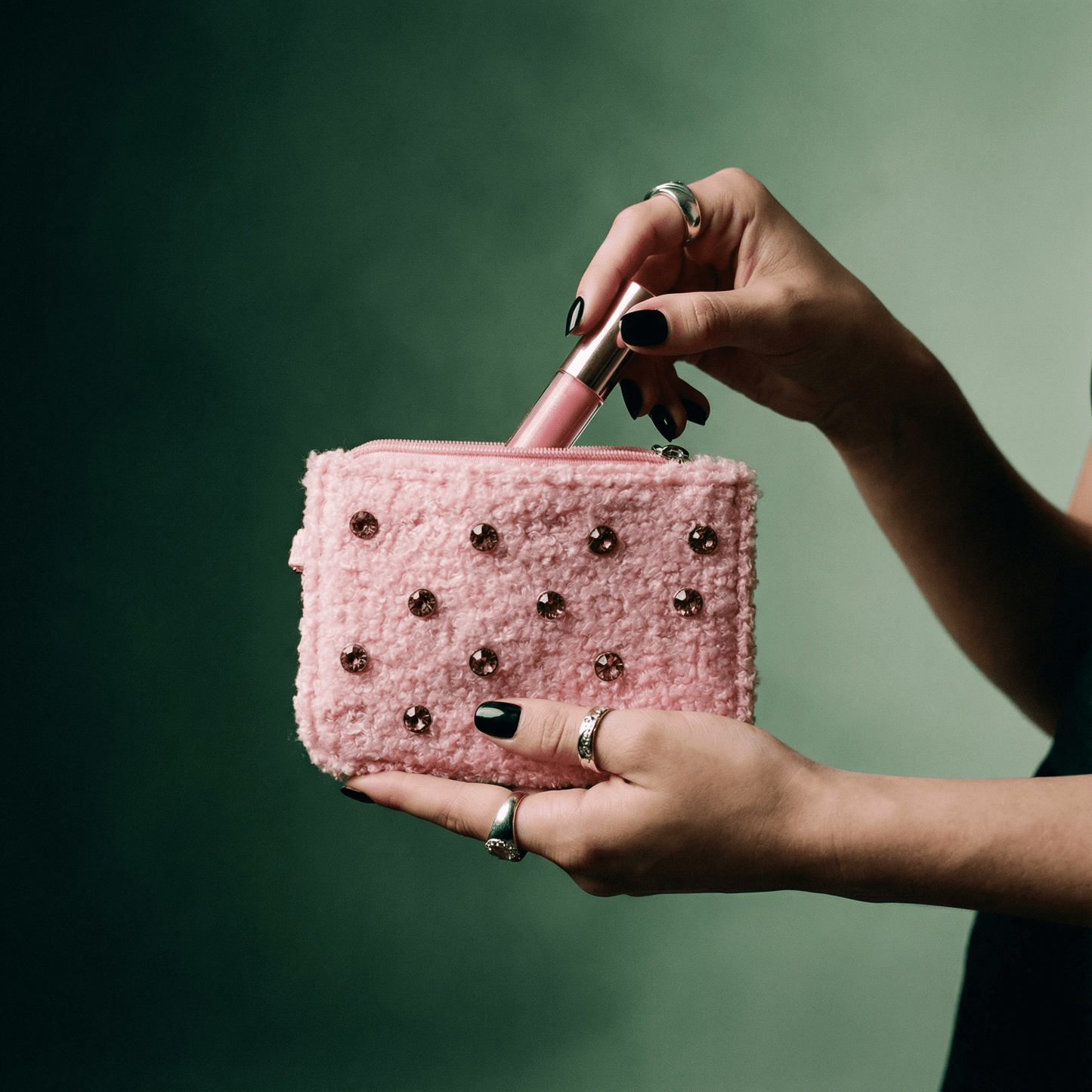 Crystal Embellishment Pink Keychain Pouch | Cards & Cash Key Chain Wallet Purse