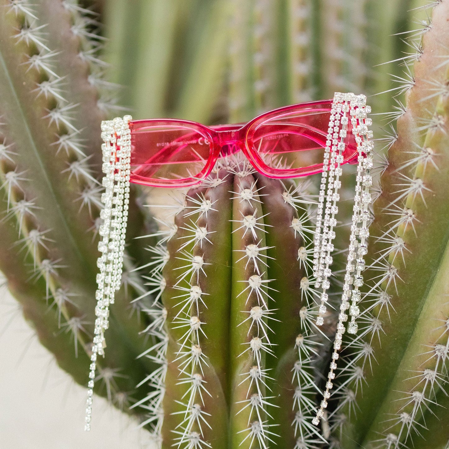Crystal Fringe Sunglasses | Rhinestone Fringe Square Frames | Clear or Pink-V by Vye Eyewear-The Bullish Store
