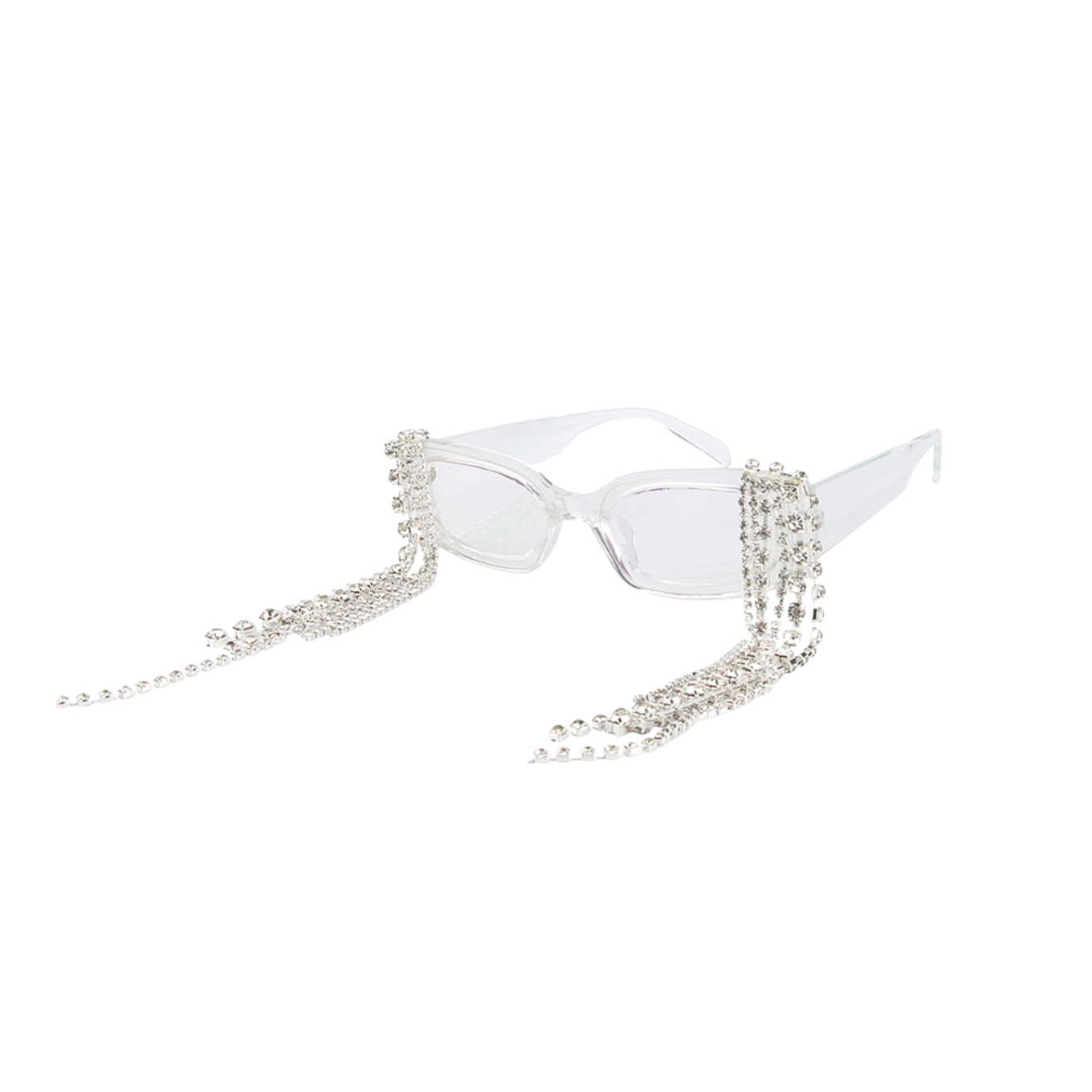 Crystal Fringe Sunglasses | Rhinestone Fringe Square Frames | Clear or Pink