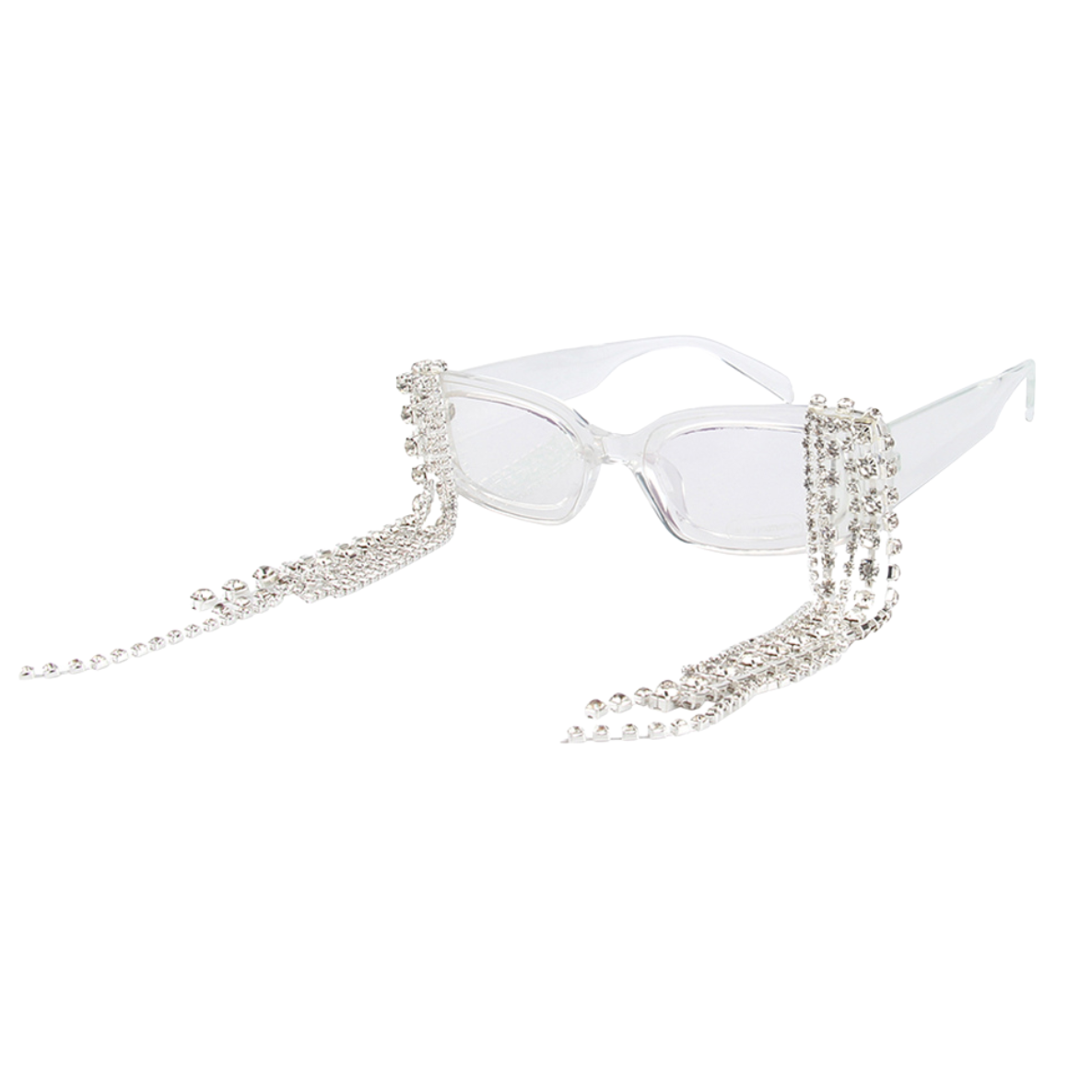 Crystal Fringe Sunglasses | Rhinestone Fringe Square Frames | Clear or Pink-V by Vye Eyewear-The Bullish Store