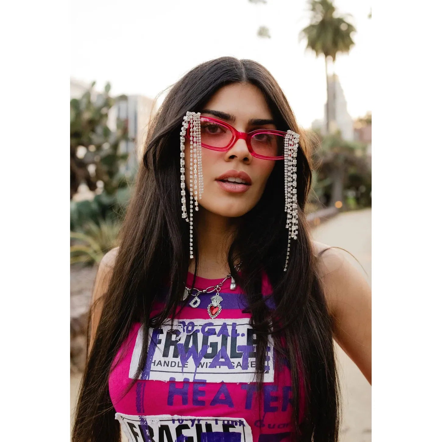Crystal Fringe Sunglasses | Rhinestone Fringe Square Frames | Clear or Pink-V by Vye Eyewear-The Bullish Store