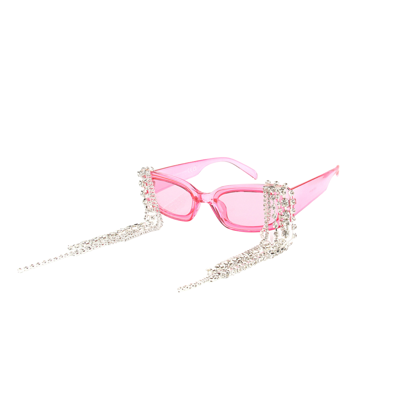 Crystal Fringe Sunglasses | Rhinestone Fringe Square Frames | Clear or Pink