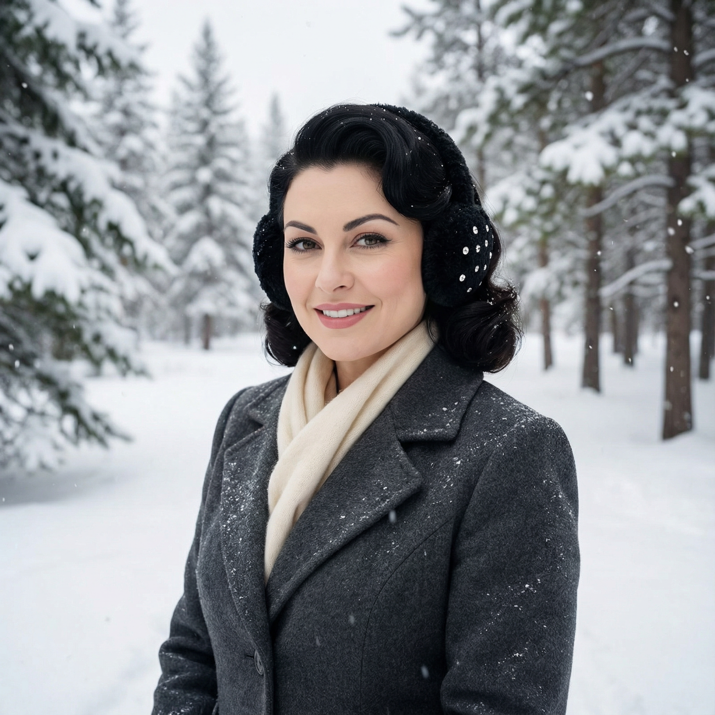 Crystal Jewel Embellishment Black Fuzzy Earmuffs | Winter Ear Warmer Cover Caps