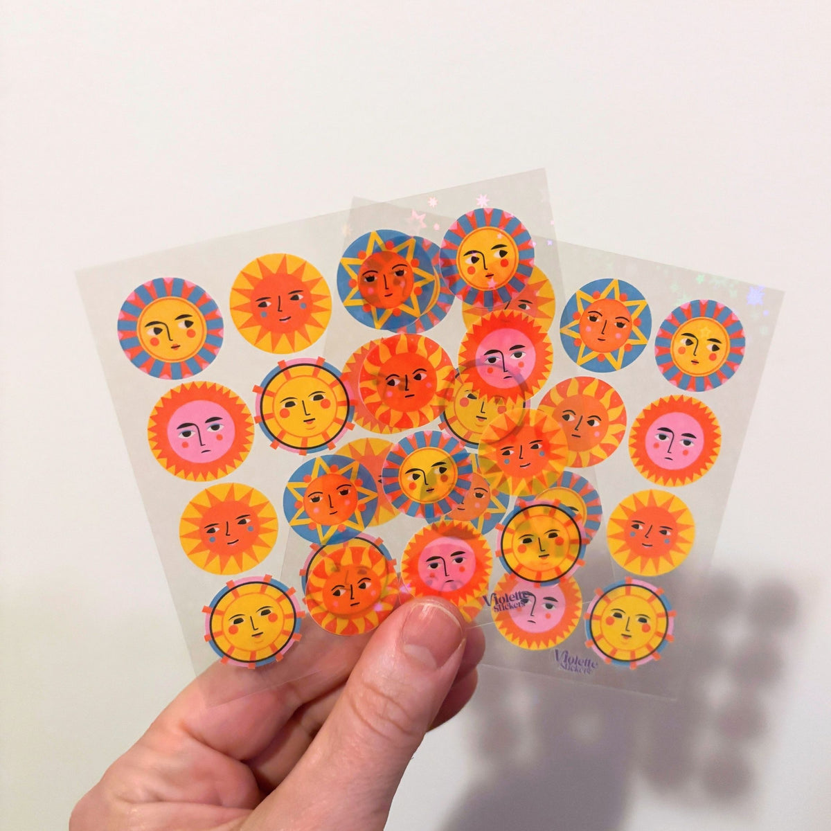 Crystal Sunny Faces Clear Stickers | 4" x 8" | 2 Sheets-Violette Stickers-The Bullish Store