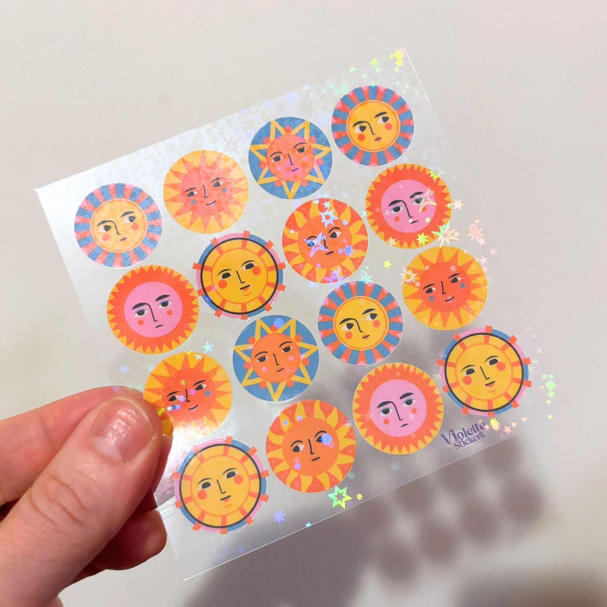 Crystal Sunny Faces Clear Stickers | 4" x 8" | 2 Sheets-Violette Stickers-The Bullish Store