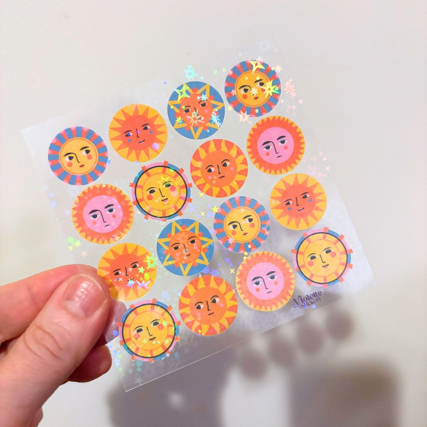 Crystal Sunny Faces Clear Stickers | 4" x 8" | 2 Sheets-Violette Stickers-The Bullish Store