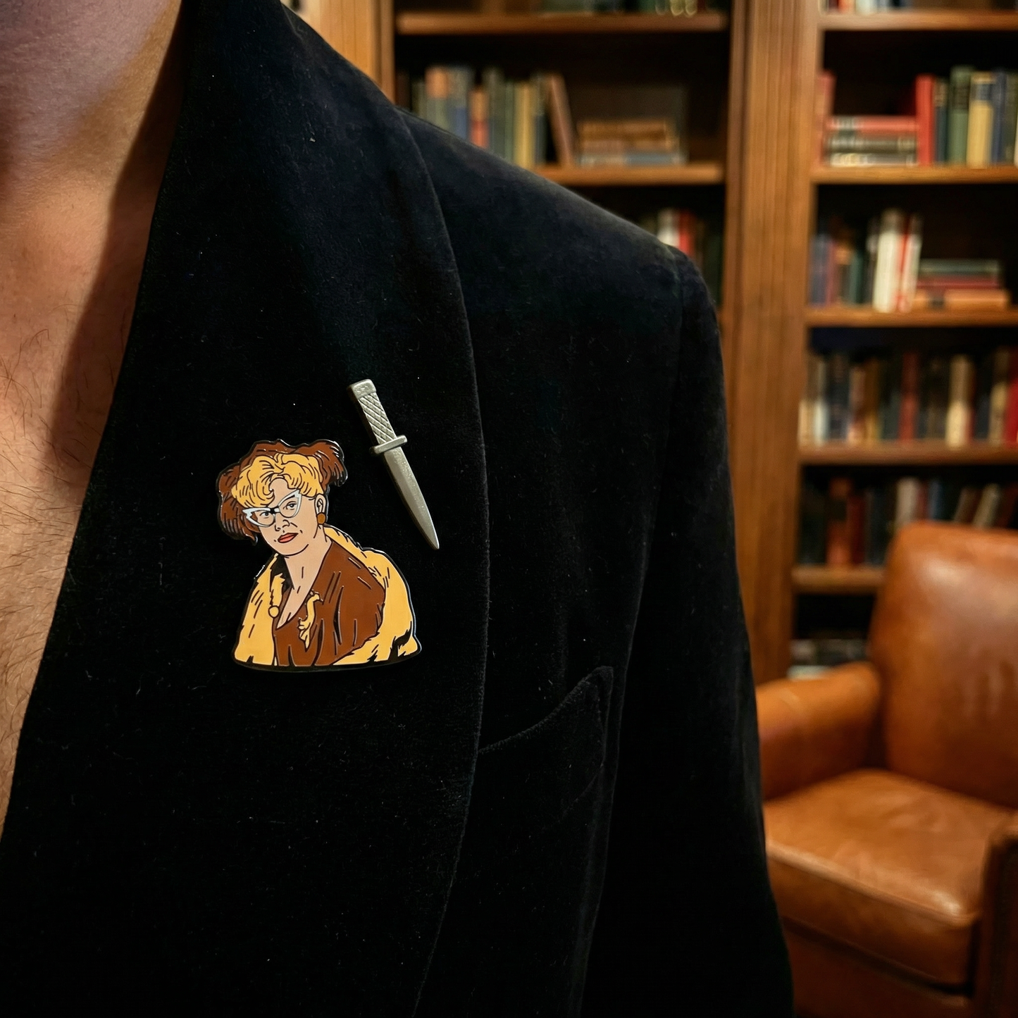 Cult Classic Clue Horror Movie Pin Set – Mrs. Peacock & 3D Knife Hard Enamel Collector Pins