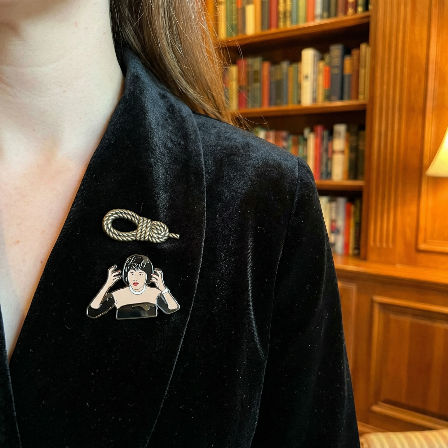 Cult Classic Clue Horror Movie Pin Set | Mrs. White Enamel Pin & 3D Rope Collectible | Dual Locking Backs