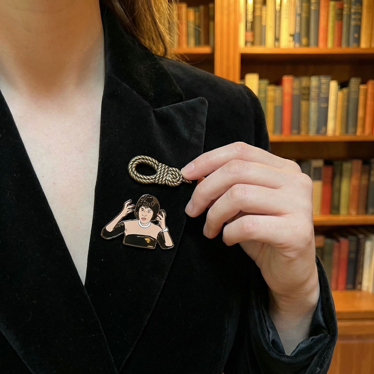 Cult Classic Clue Horror Movie Pin Set | Mrs. White Enamel Pin & 3D Rope Collectible | Dual Locking Backs