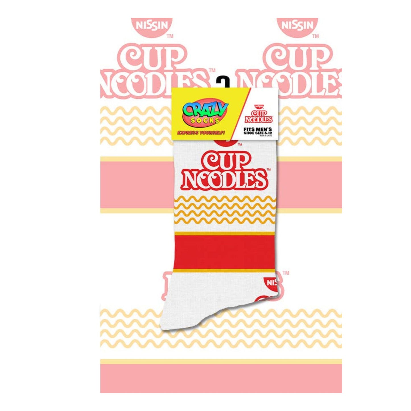 Cup Noodles Stripes Men’s Crew Socks | Crazy Socks Fun Foodie Style