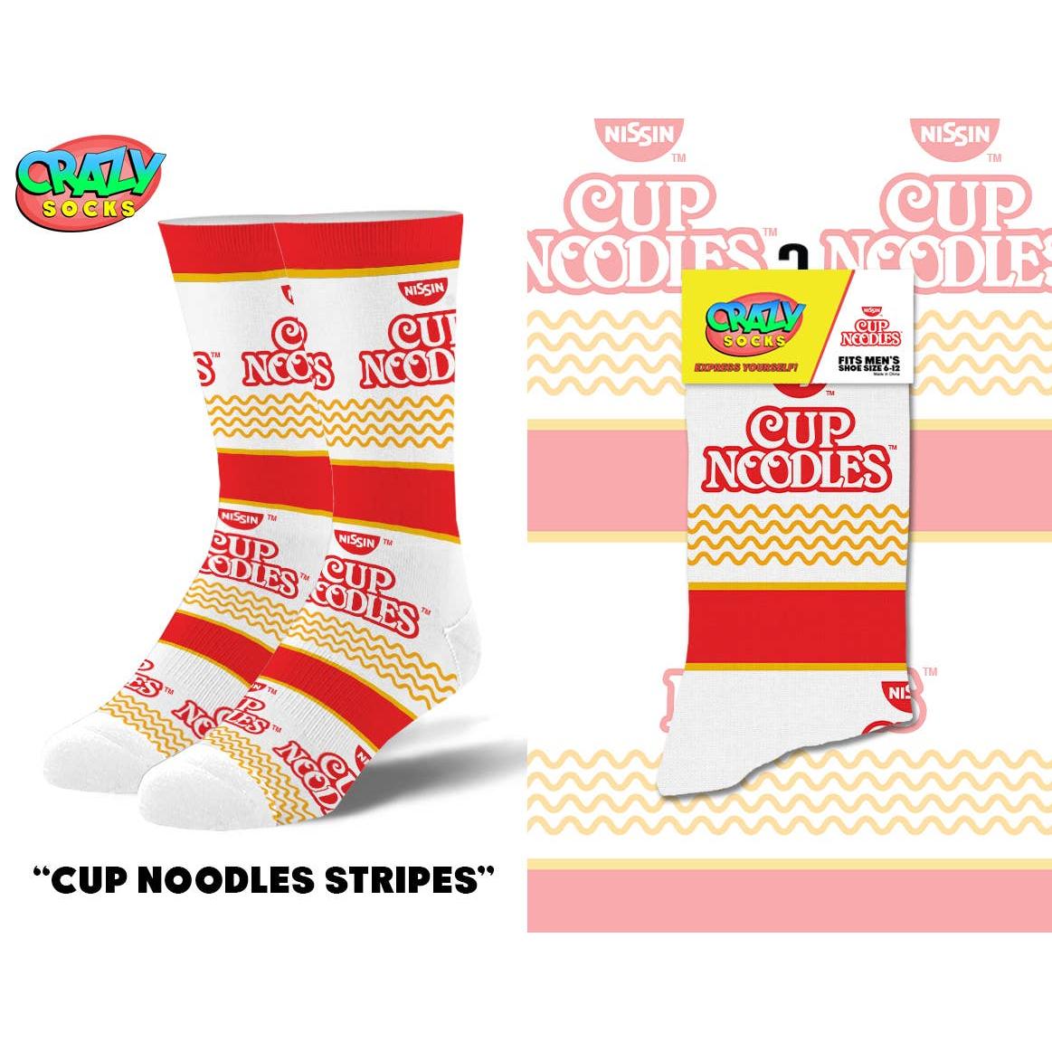 Cup Noodles Stripes Men’s Crew Socks | Crazy Socks Fun Foodie Style