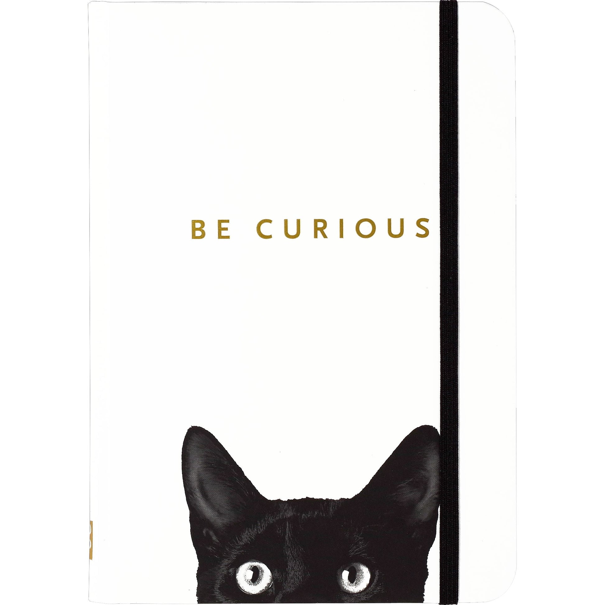 Curious Black Cat Journal in Matte White Cover | Hard Cover Binding Feline Notebook | 5'' x 7''