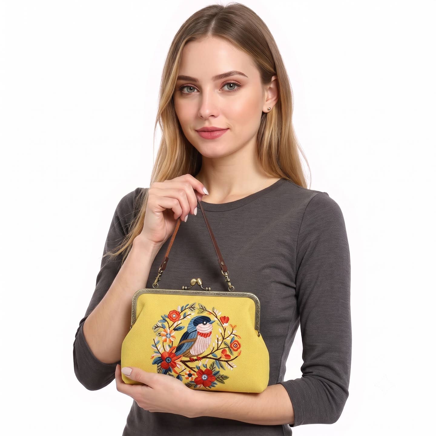 Cute Bird Kisslock Bag in Linen Blend-COMECO INC-The Bullish Store