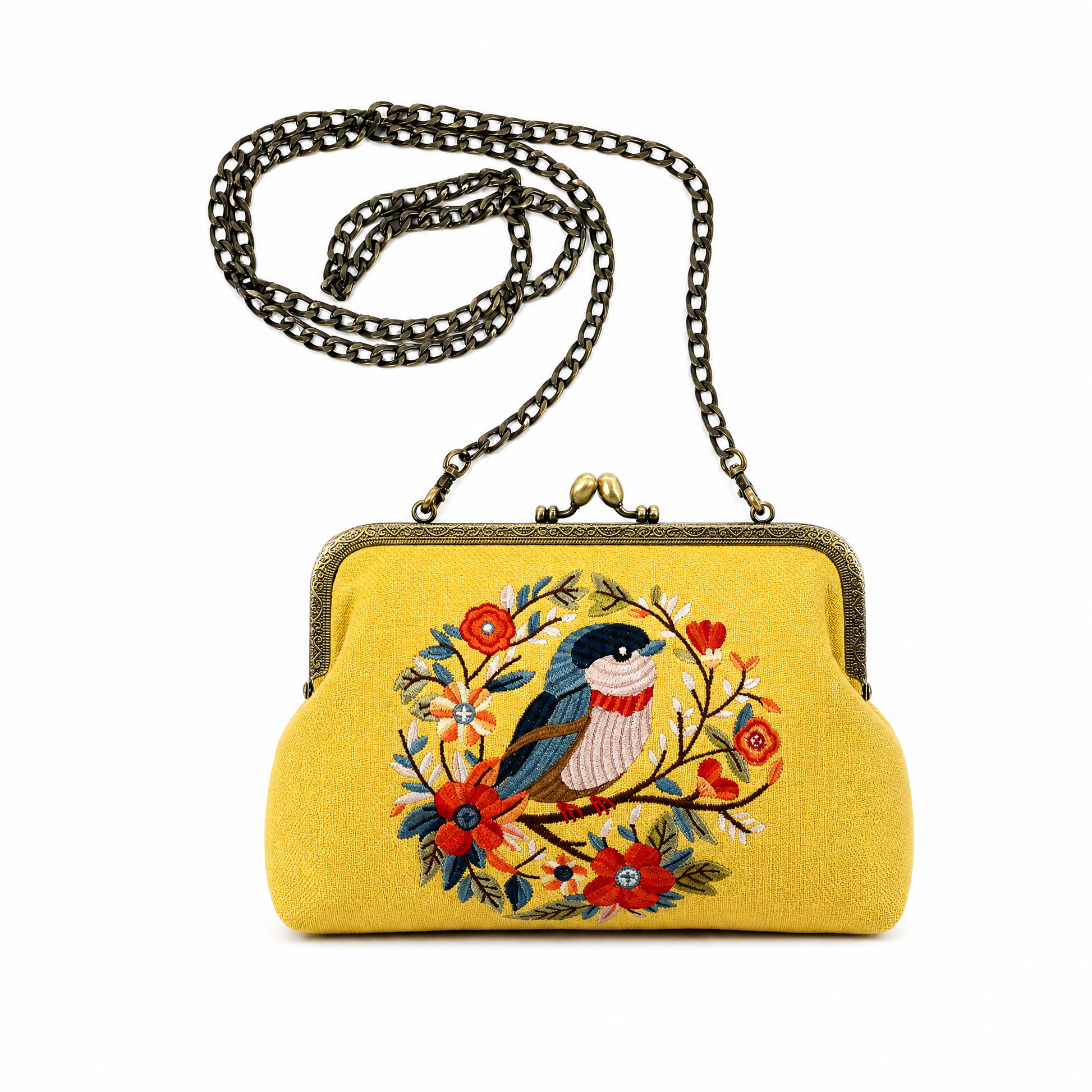 Cute Bird Kisslock Bag in Linen Blend-COMECO INC-The Bullish Store