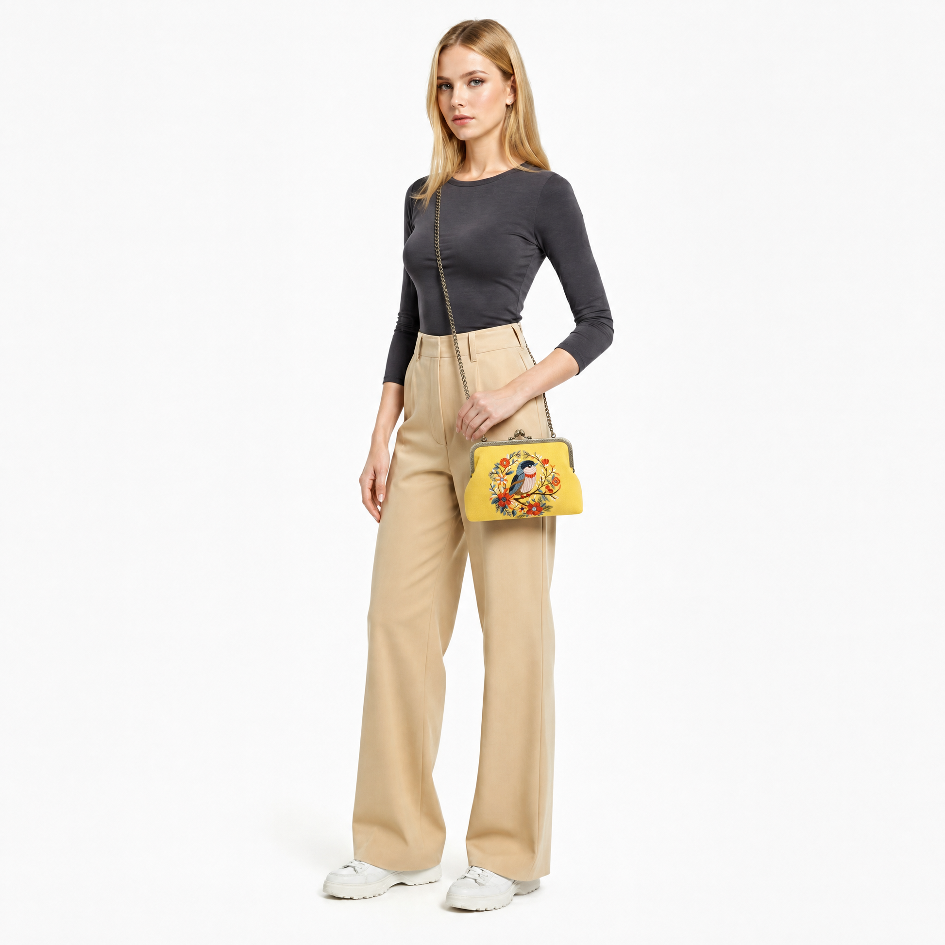 Cute Bird Kisslock Bag in Linen Blend-COMECO INC-The Bullish Store