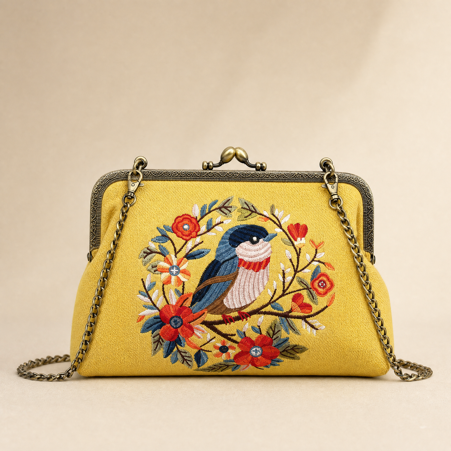 Cute Bird Kisslock Bag in Linen Blend-COMECO INC-The Bullish Store