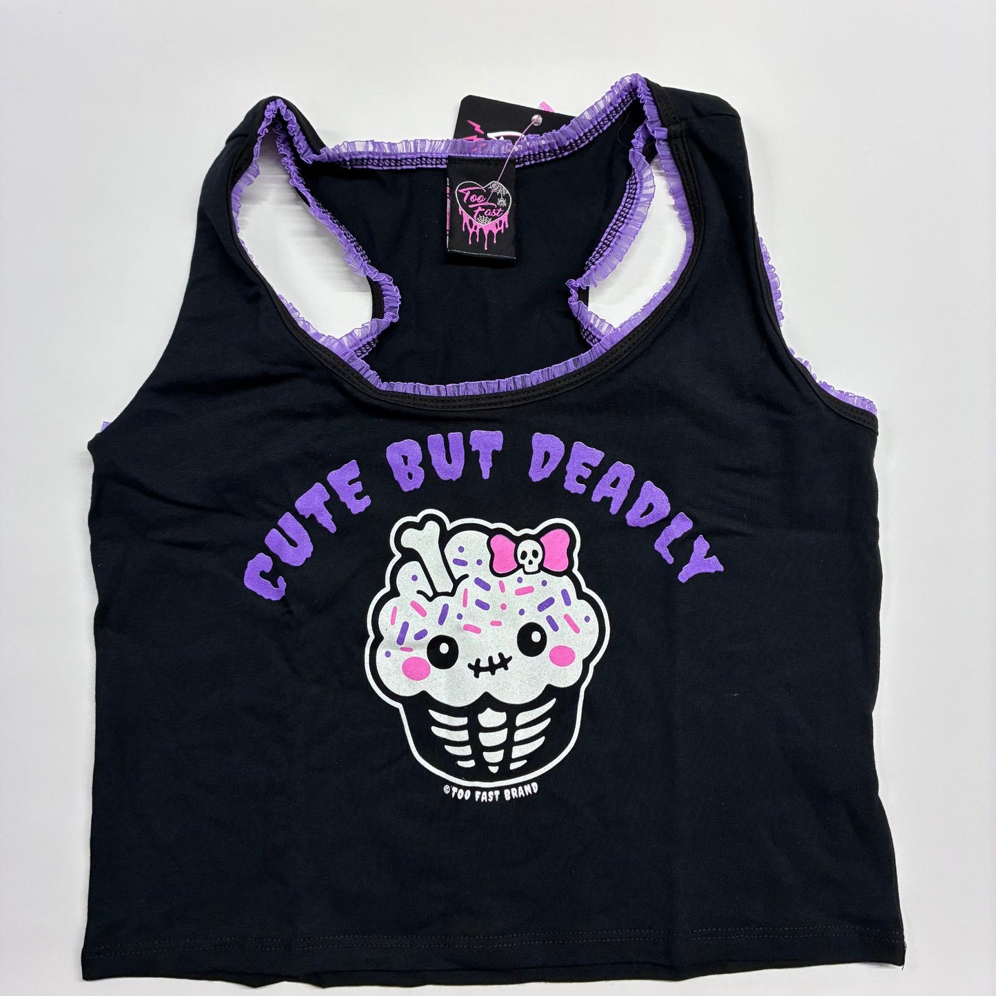 Cute But Deadly Purple Lace Crop Cami Tank Top [Sizes L-XL Remaining] | Spooky Kawaii Crop Top