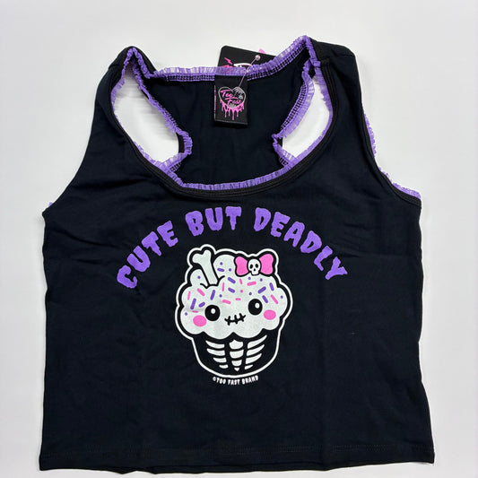 Cute But Deadly Purple Lace Crop Cami Tank Top [Sizes L-XL Remaining] | Spooky Kawaii Crop Top