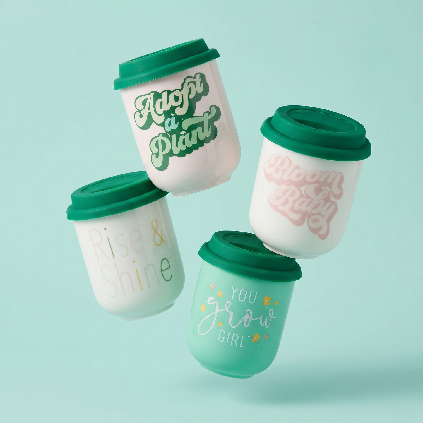Cute Ceramic To Go Mugs with Silicone Lids | Plant Lover Gift