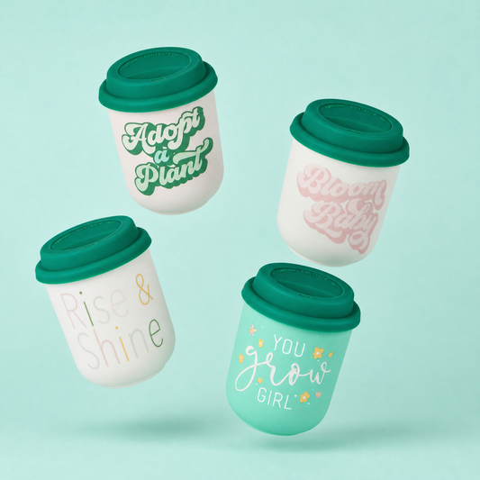 Cute Ceramic To Go Mugs with Silicone Lids | Plant Lover Gift
