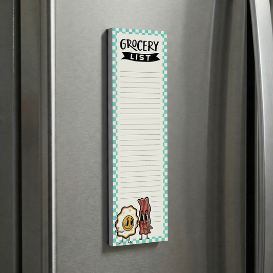 Grocery List Pad | Retro Style Food-themed Magnetic Notepad | 2.75" x 9.50"