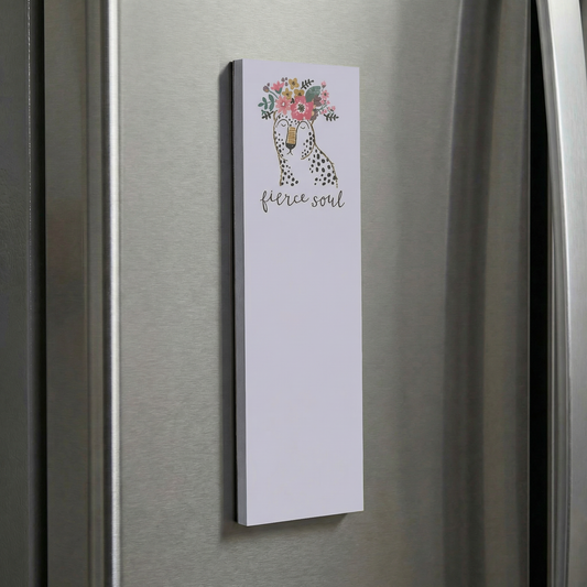 Fierce Soul Cheetah With Floral Crown Design List Notepad | 9.5" x 2.75" | Holds to Fridge with Strong Magnet