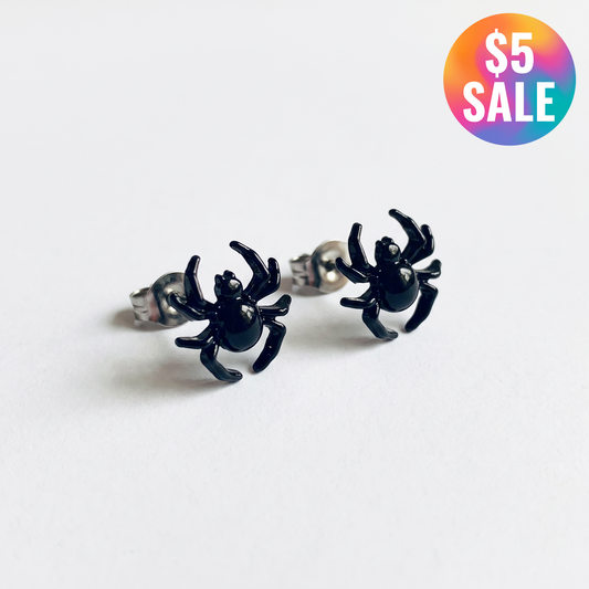 DEAL OF THE DAY: Too Cute to Spook Spider Earrings | Black Studs for Halloween, Spooky, Goth-Slant-The Bullish Store