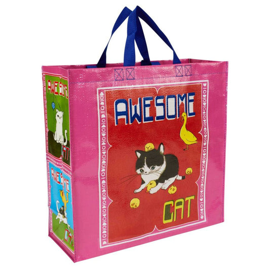Awesome Cat Shopper Tote Bag | Feline Cat Lover Shopping Bag | 16" x 15" | BlueQ at GetBullish