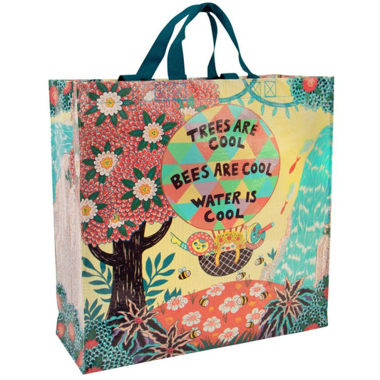 Trees Are Cool. Bees Are Cool. Water Is Cool. Shopper Tote Bag | Post Consumer Material Shopping Bag | 16" x 15" | BlueQ at GetBullish