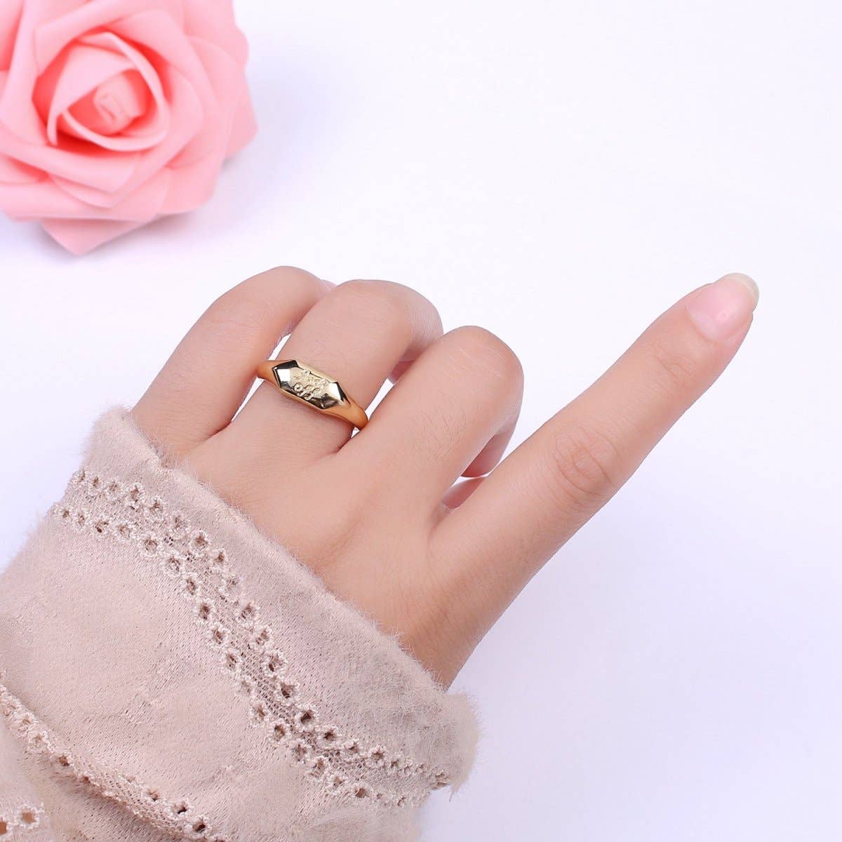 Dainty Gold “F*** Off” Signet Ring | Adjustable Open Statement Ring