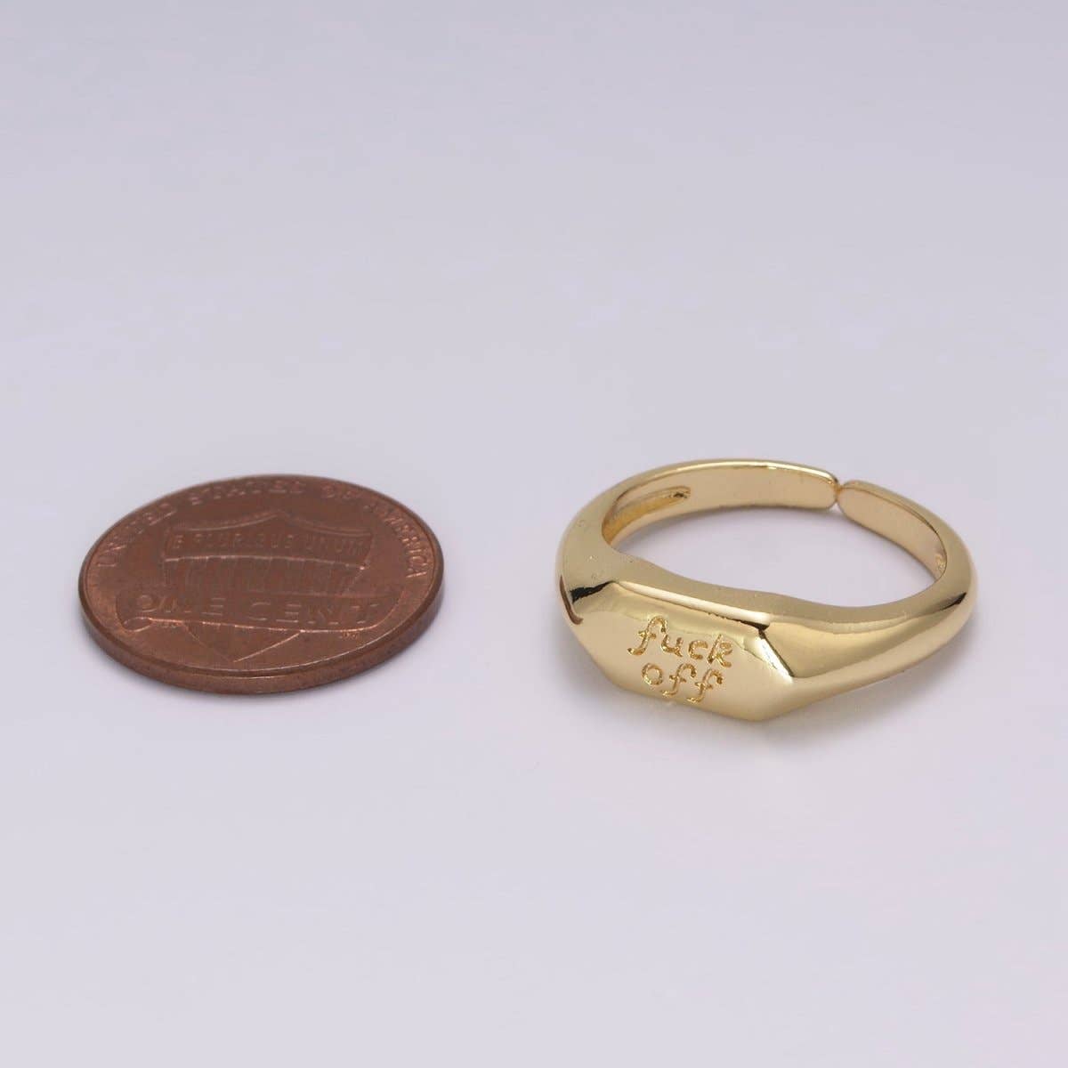 Dainty Gold “F*** Off” Signet Ring | Adjustable Open Statement Ring