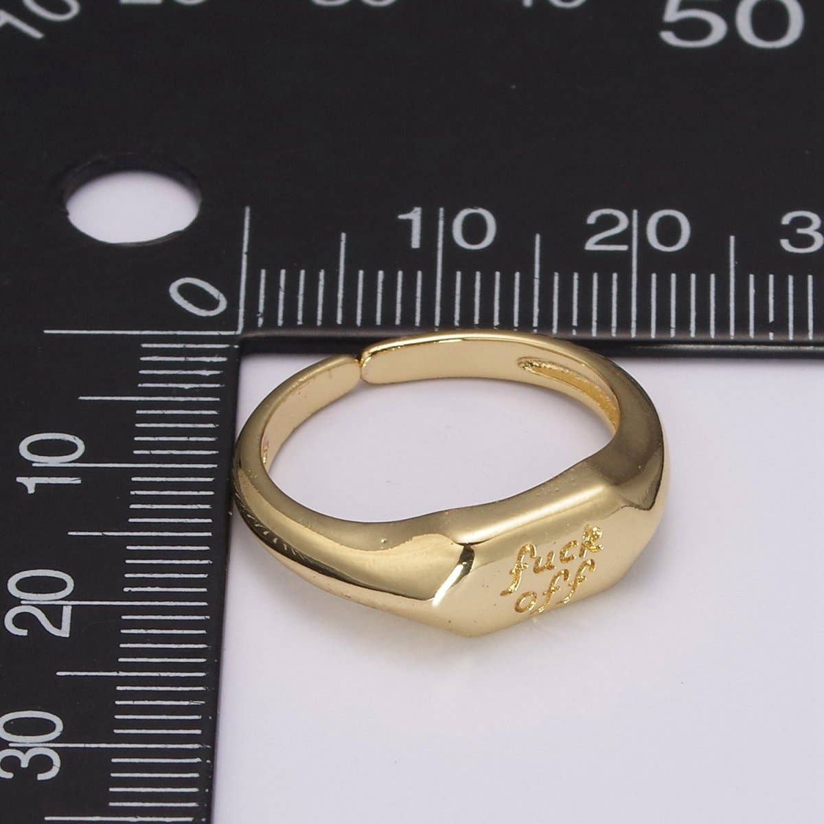 Dainty Gold “F*** Off” Signet Ring | Adjustable Open Statement Ring