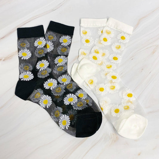 Daisy Field Black and White Sheer Socks – Set of 2 Coordinating Pairs