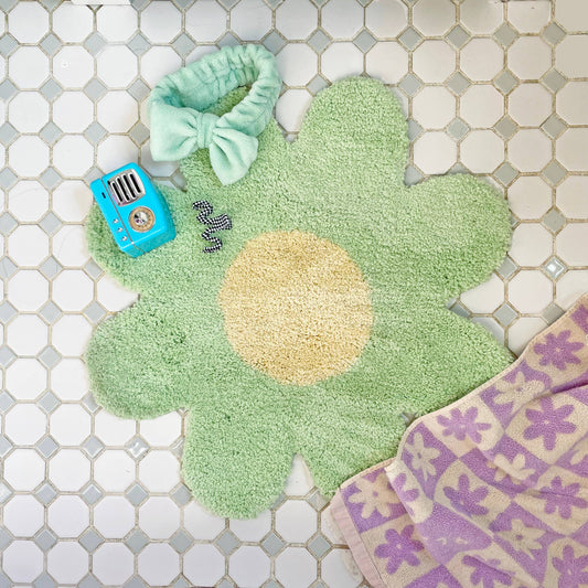 Daisy Ultrasoft Rug in Pistachio | Flower Shaped Slip Resistant Door Mat | 25"