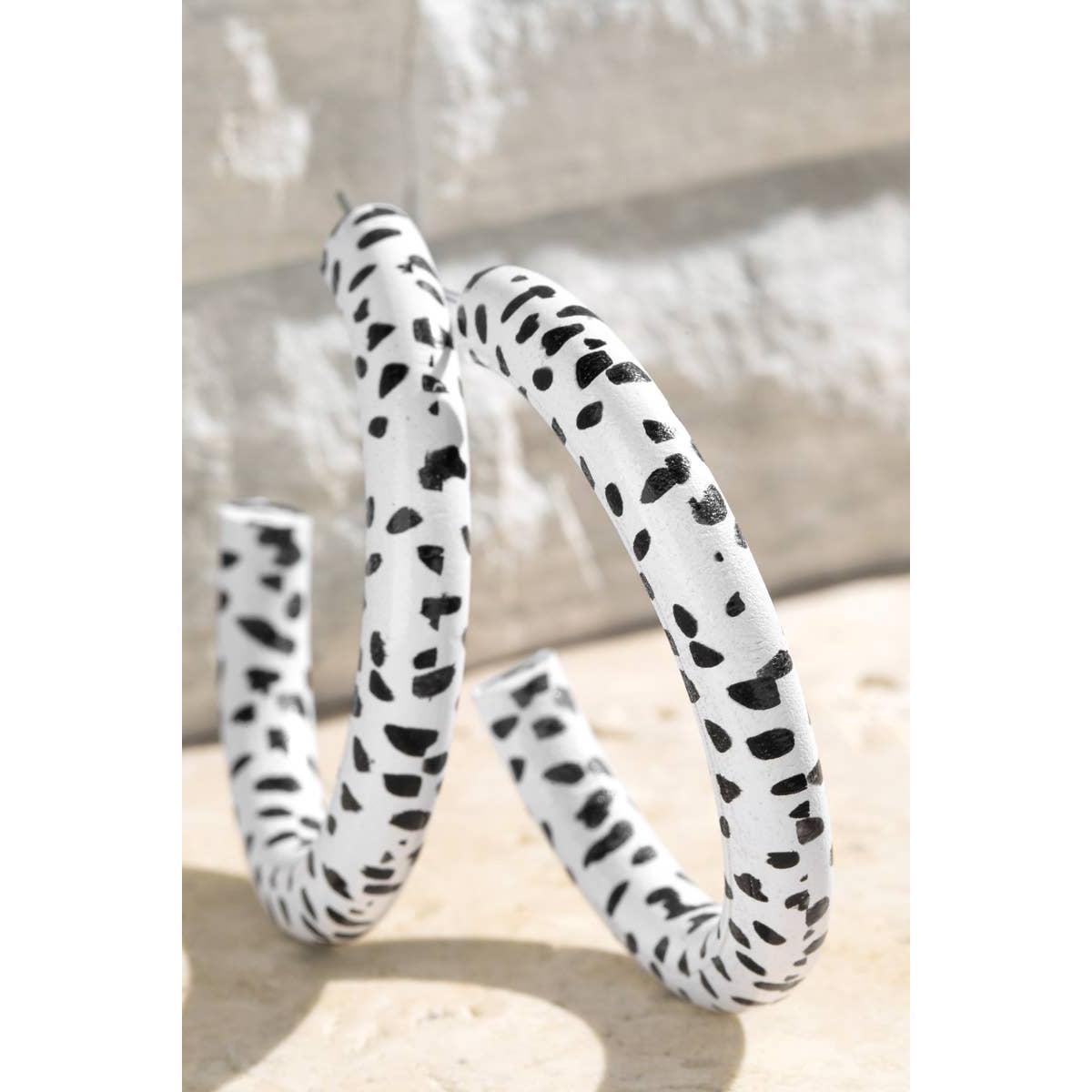 Dalmatian Wood Hoop Earrings | Bold Printed Dangle Earrings