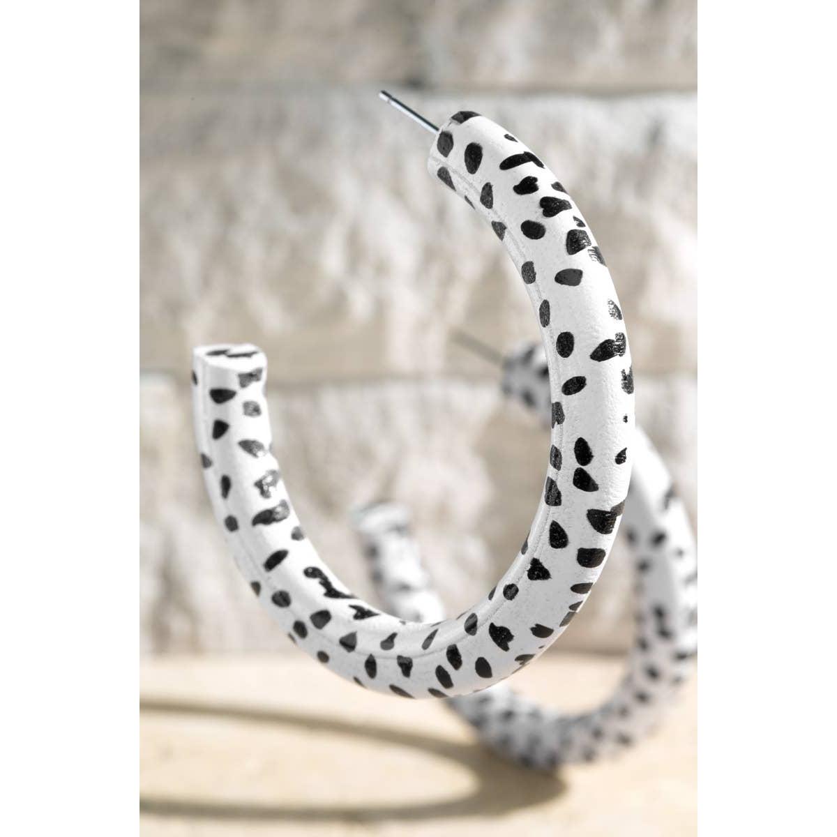 Dalmatian Wood Hoop Earrings | Bold Printed Dangle Earrings