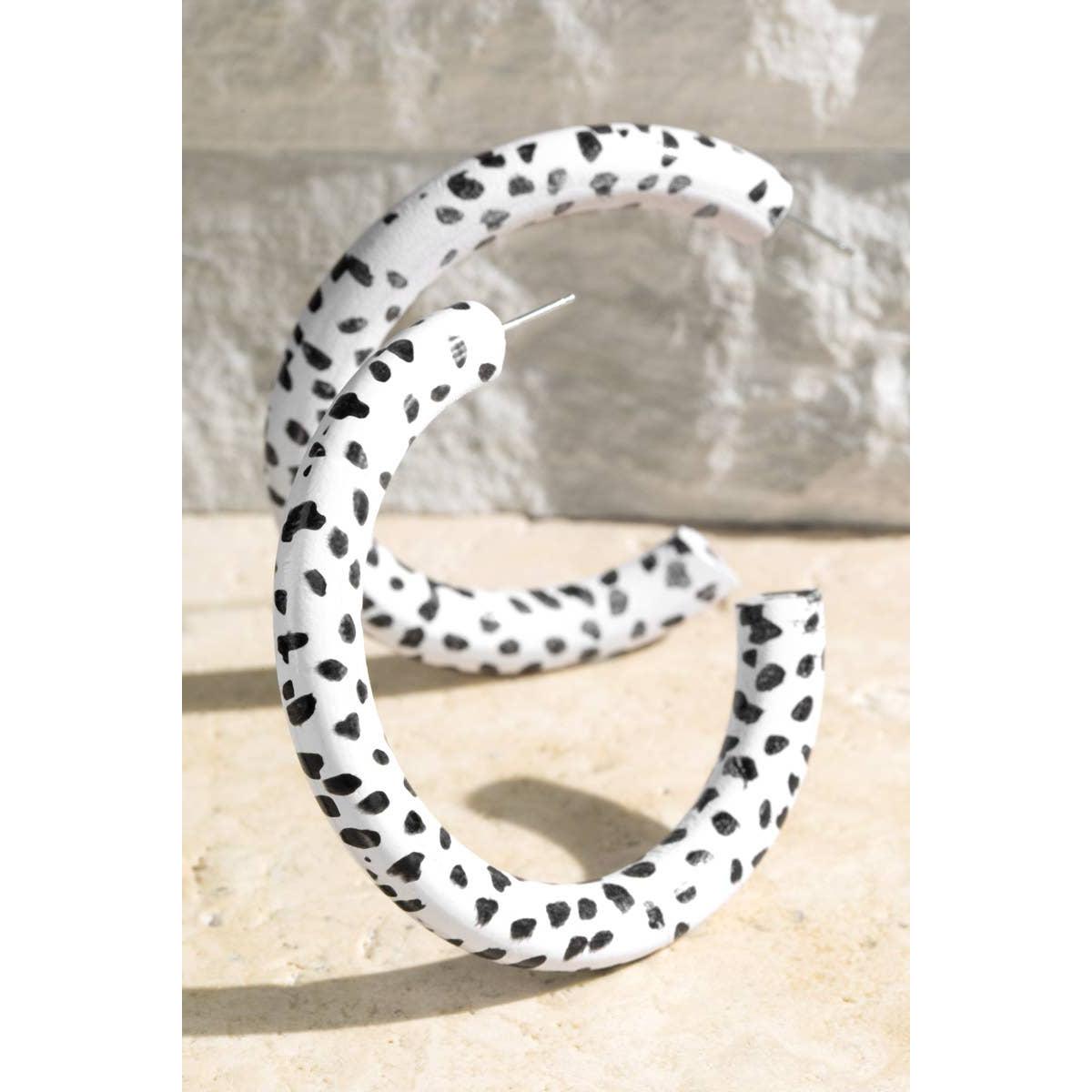 Dalmatian Wood Hoop Earrings | Bold Printed Dangle Earrings