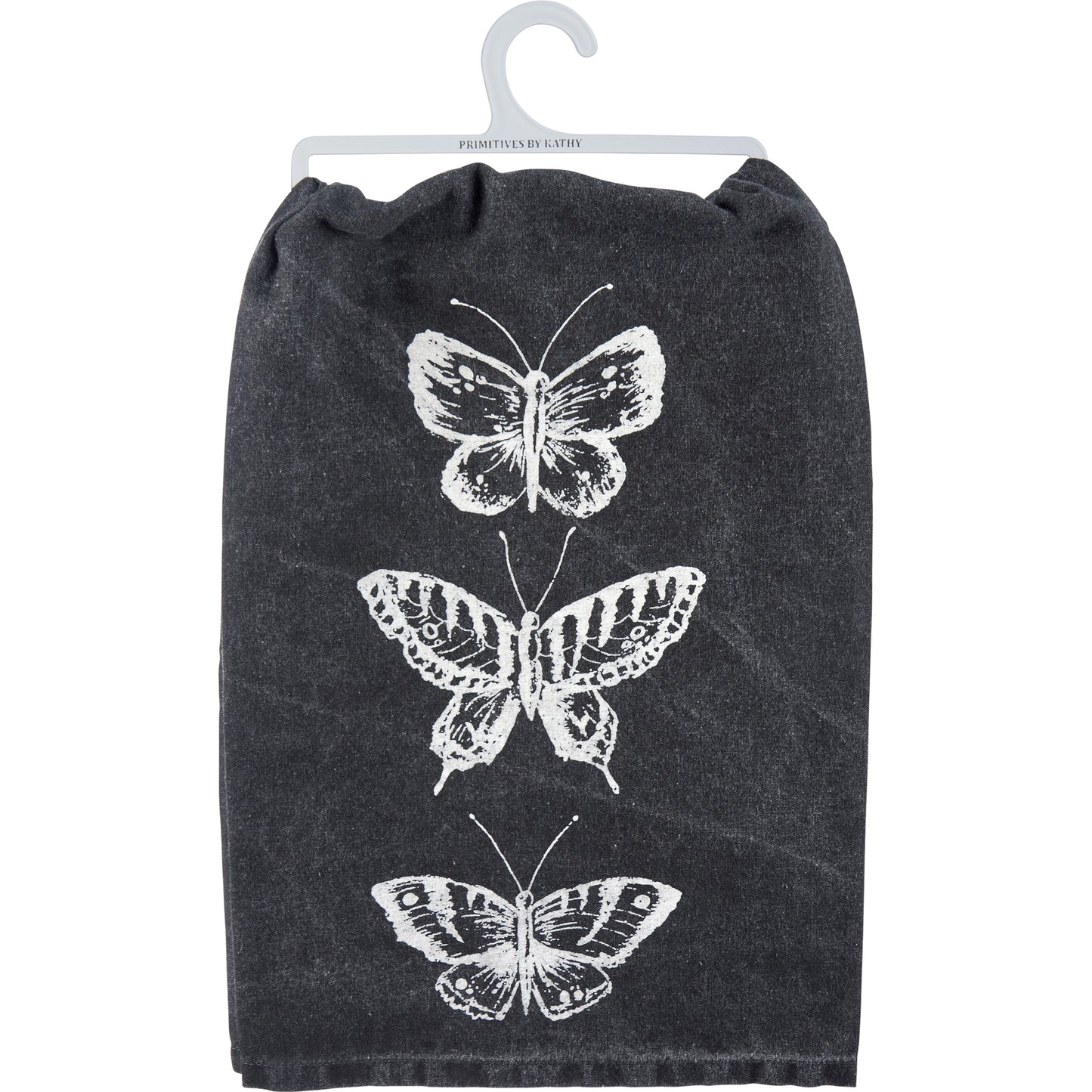 Dark Butterflies Kitchen Towel | Cotton Tea Hand Dish Cloth Black Stonewashed | 28" x 28"
