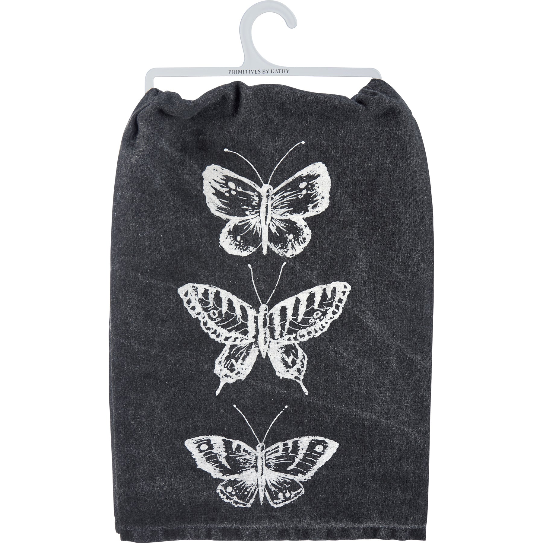 Dark Butterflies Kitchen Towel | Cotton Tea Hand Dish Cloth Black Stonewashed | 28" x 28"