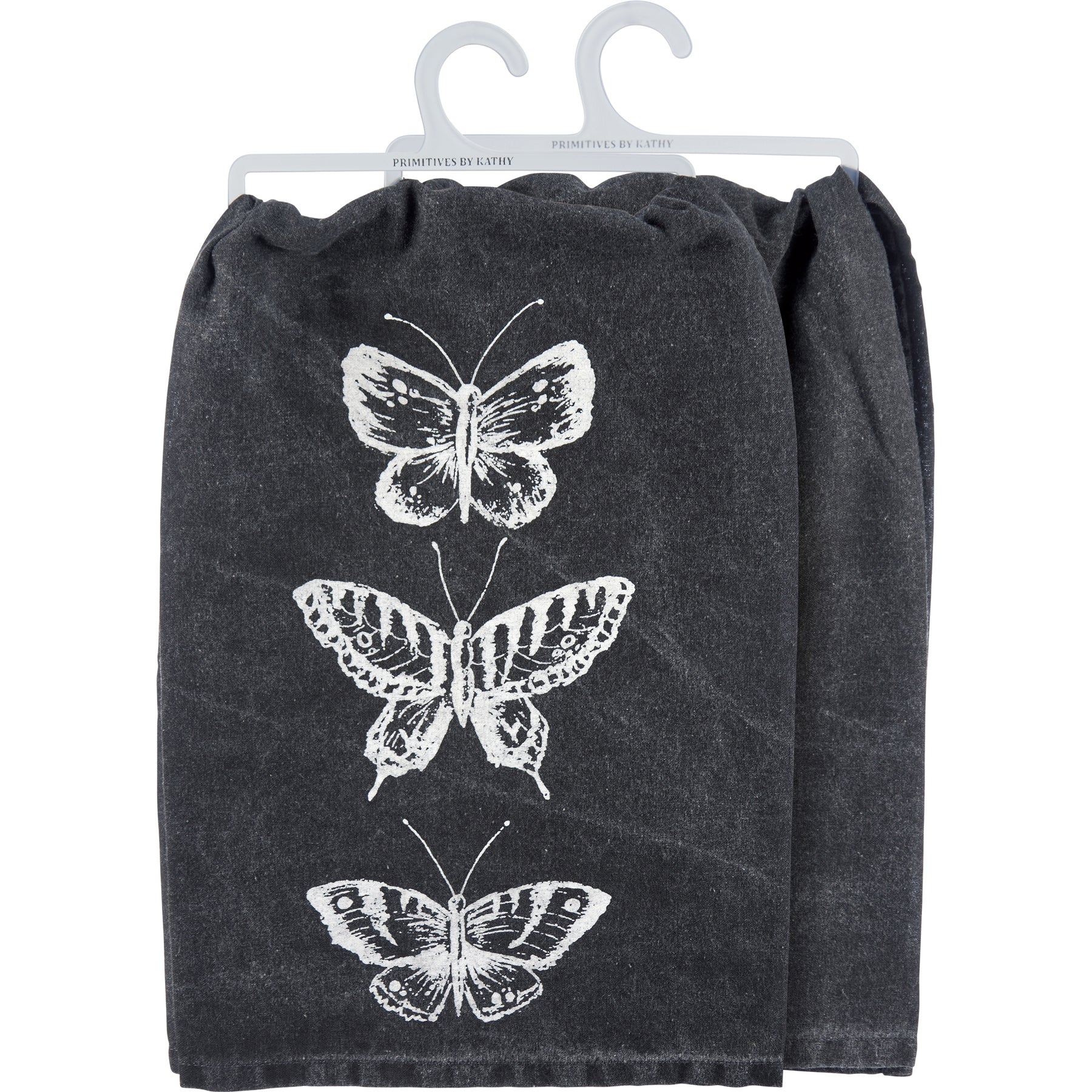 Dark Butterflies Kitchen Towel | Cotton Tea Hand Dish Cloth Black Stonewashed | 28" x 28"