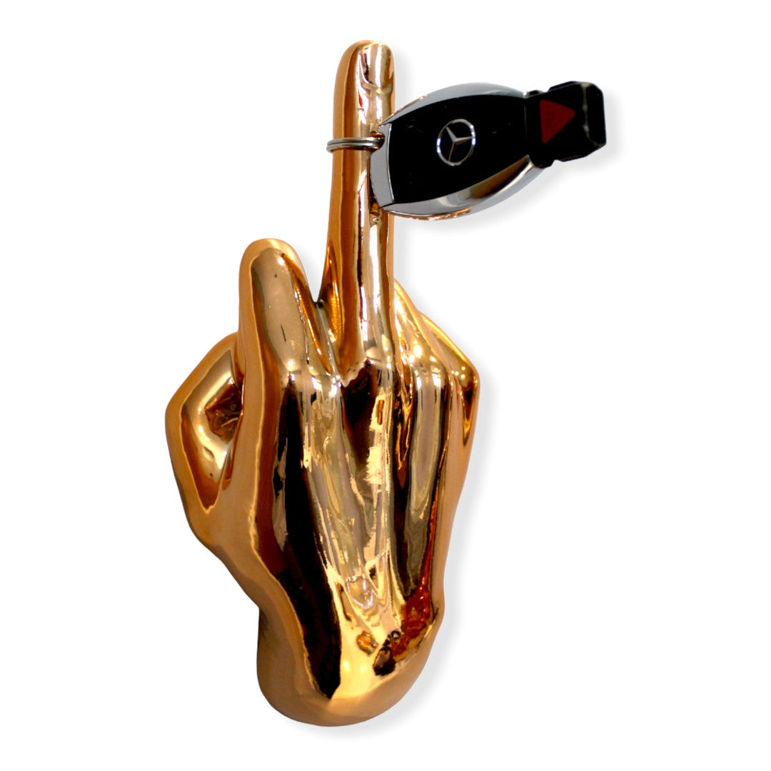 Dark Gold Middle Finger Wall Mount Sculpture | Bronze Hand Wall Art | 8.5" Tall